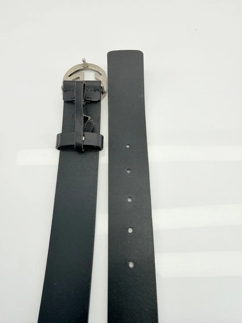 Gucci Black Leather Interlocking Gg Belt with Silver Double G Logo 546389 85/34